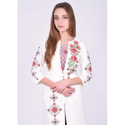 Embroidered cardigan "Poppies Luxury" white/pink